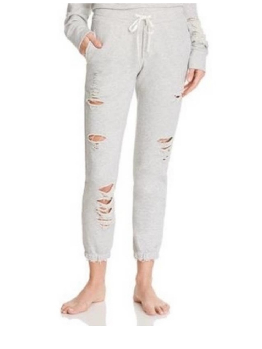 Alo Yoga Women's Distressed Grey Jogger Sweatpants Size Large Athleisure Workout